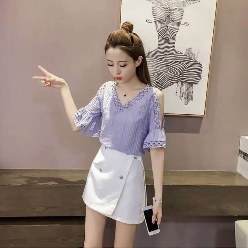 Woman Top Shirts Blouses for Women Sexy Half Sleeve Chiffon Cute and Elegant Clothing Trend 2025 Youthful Clothes Basic Social