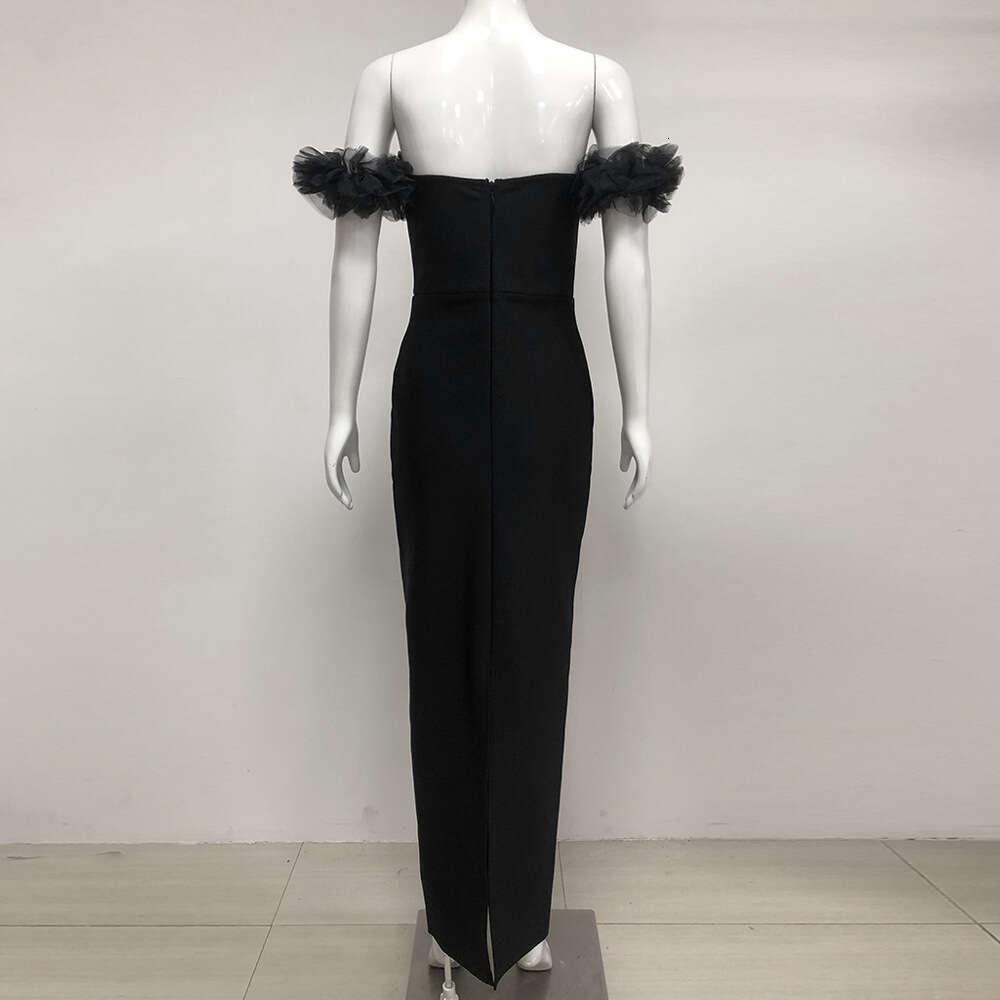 Autumn Winter Style Women's Fashion Temperament Slimming Bandage Strapless Rhinestone Embellished Elegant Dress