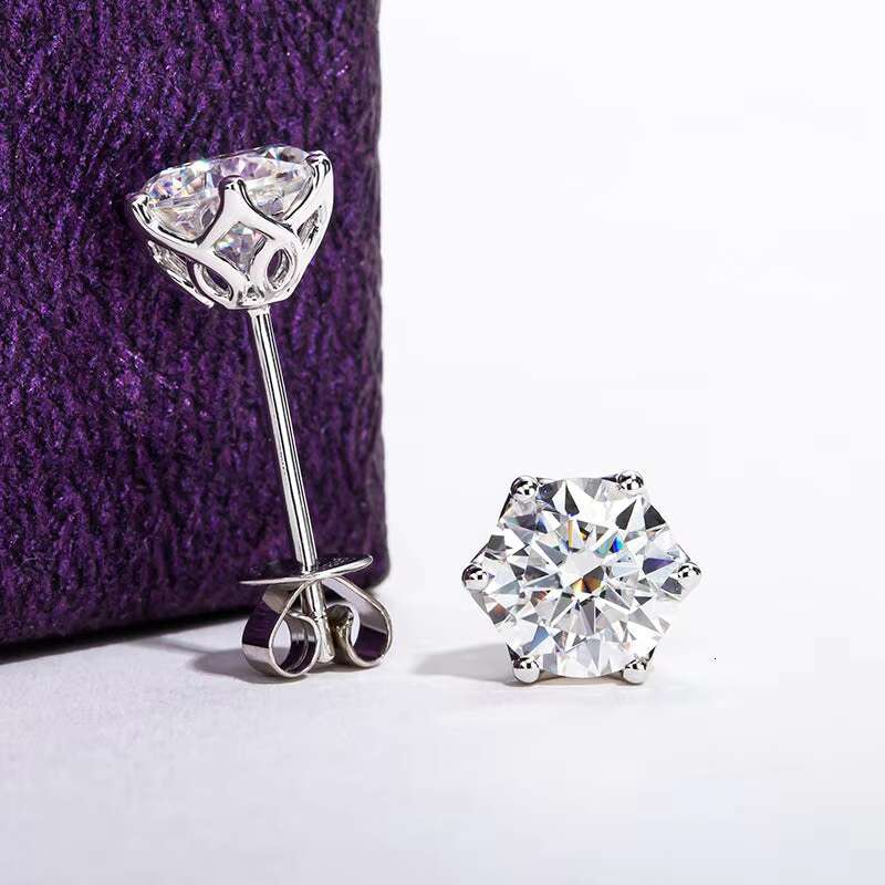 6 Prong Set Moissanite Stud Earrings in 925 Sterling Silver - Silver Color