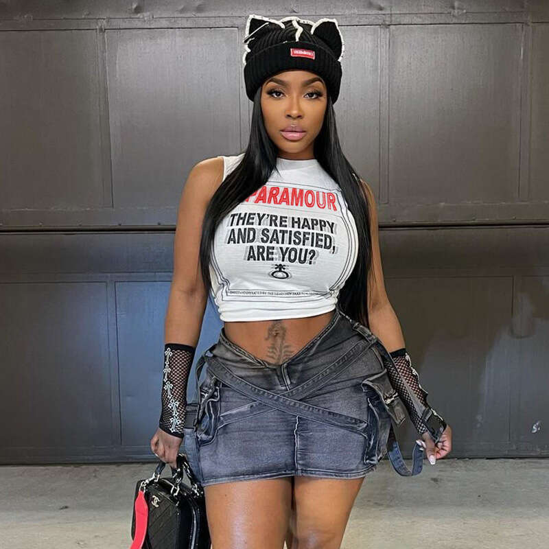 Yy031 Street Style Trendy Spicy Girl Printed Tank Spring New Slim Fit Crop Top Versatile T-Shirt B5