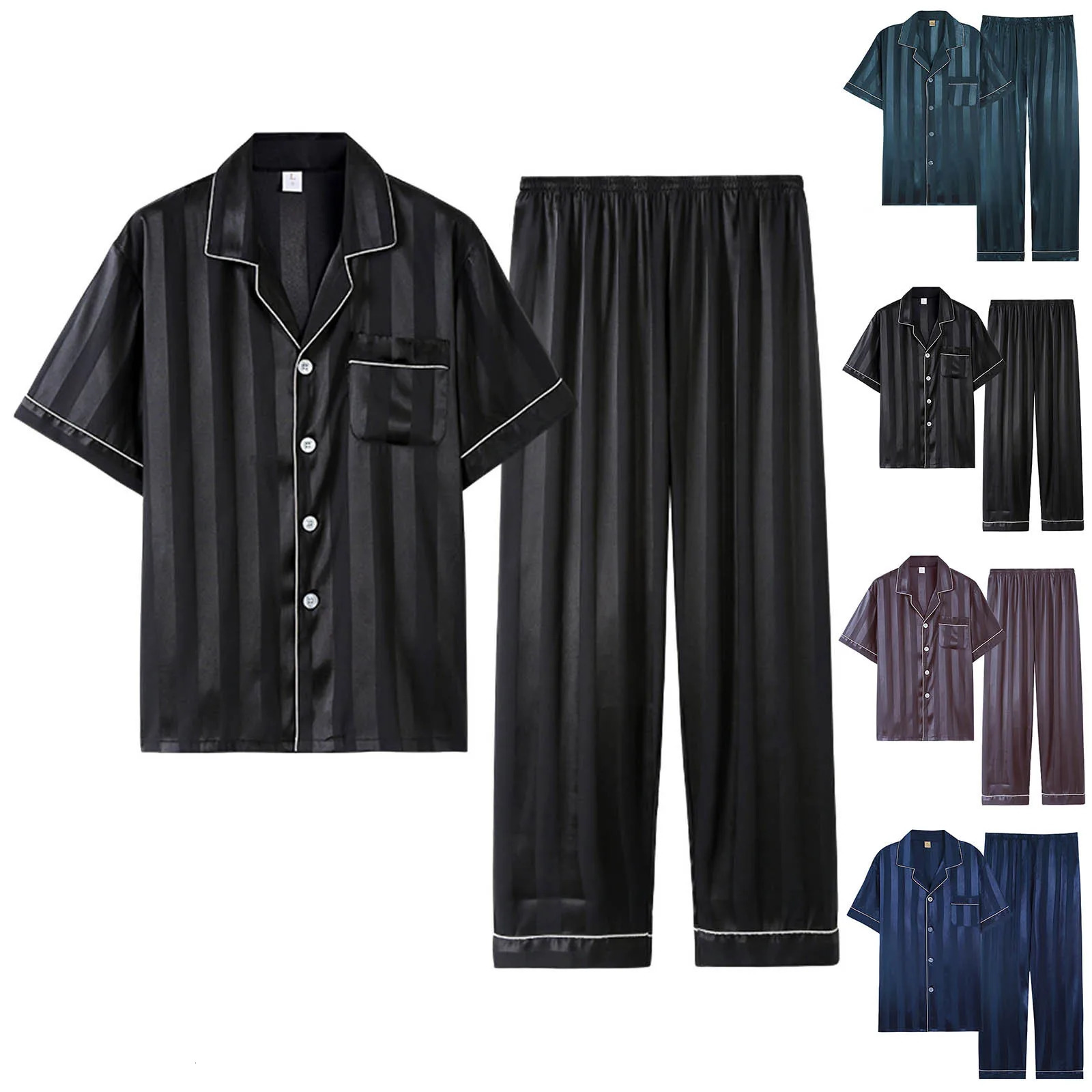 MenS Pajamas 2 Piece Set Summer And Autumn Silk Short Sleeve Thin Simple Home Wear Plus Size Casual 250614