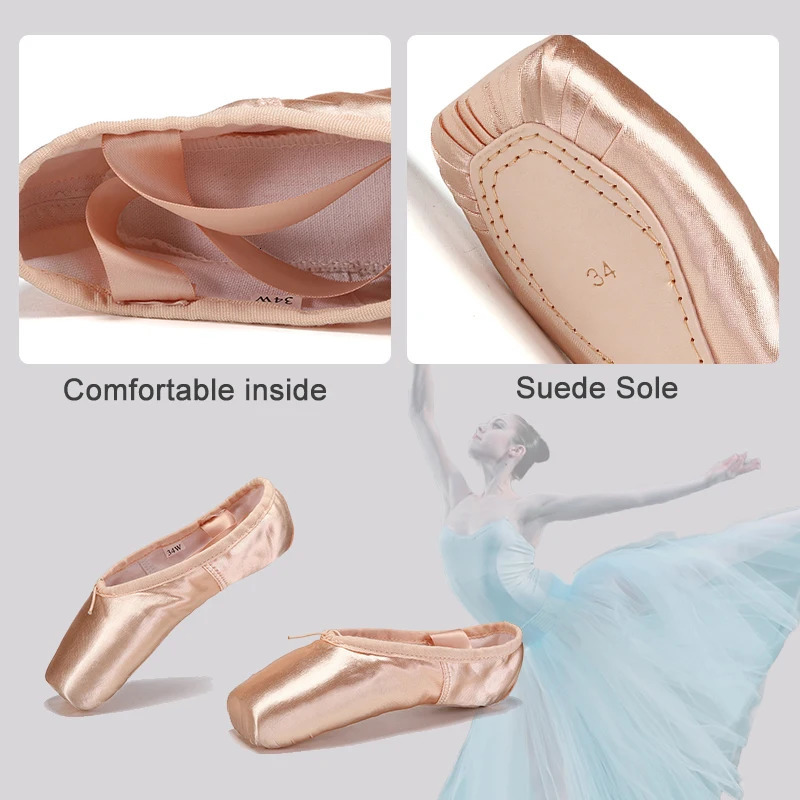 Girls ballet shoes Satin Ballerina Ballet Pointe Shoes Child Adult women Ballet Shoes with Ribbons Women Ballet Dance Shoes 250613