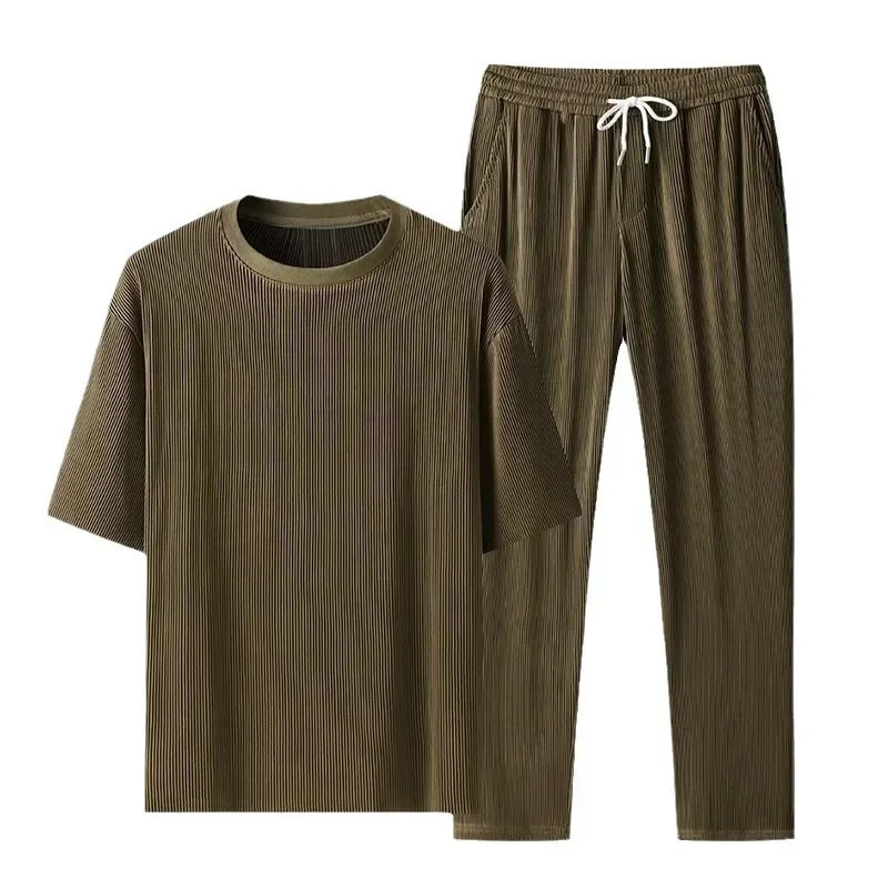 HighEnd Ice Silk Mens Sports Suit Casual Home Use Long Pants Short Sleeves Quick Drying Top Set Summer Collection 250614
