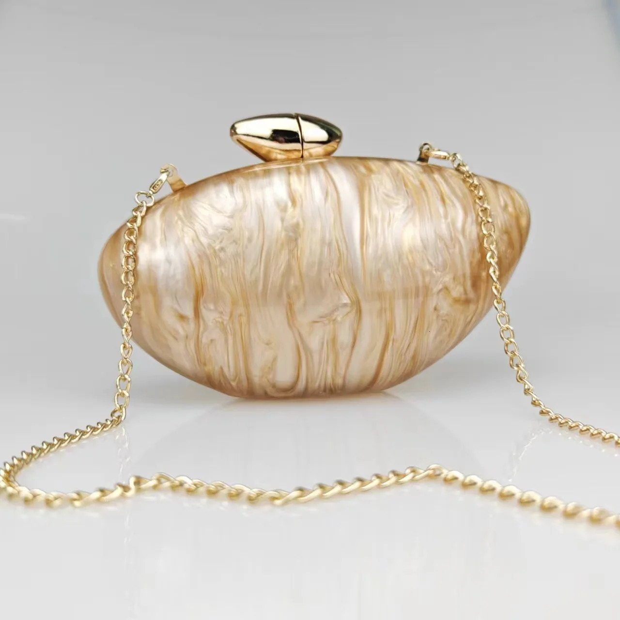 Acrylic Egg Shape Cutch Bag Women Designer Evening Party Cute Pearl Shell Purse Rose Red Metal Clasp Shoulder Messenger 250614