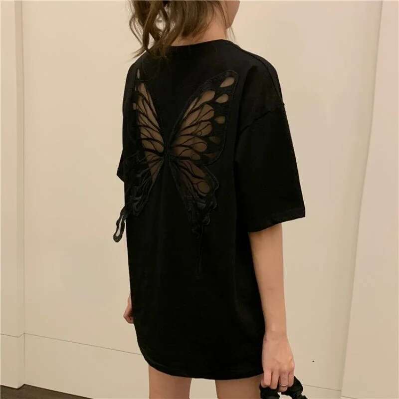 Womens T-shirt Mesh Cotton Female Top 90s Vintage Harajuku Fashion Korean Yk2 Goth Y2k Clothing Pulovers Youthful Clothes 2025