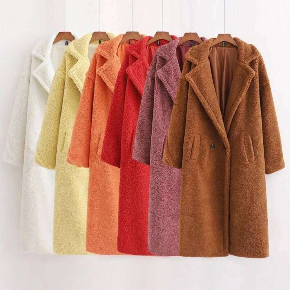 11 Candy colors Winter Lapel Hairy Shaggy Faux Fur Long Teddy Coat Woman Shearling Fluffy X-Long Jacket Keep Warm Outerwear