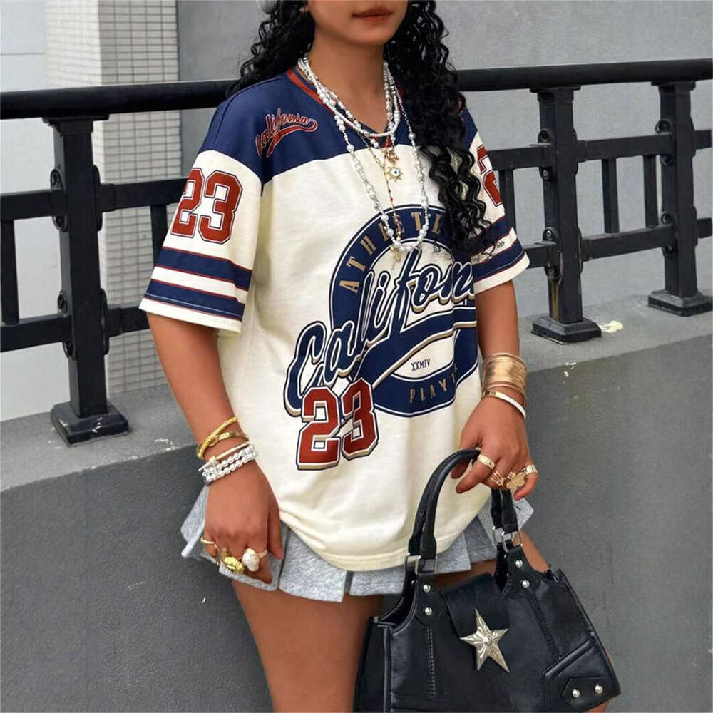 Summer New Women's Fashion Personality Trend Street Style Loose Printed T-Shirt Short Sleeve B5