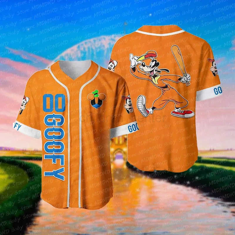 Disney 2024 Disney New Summer Goofy Dogs Cute Cartoon Disney Baseball Jersey Pattern Training Uniform Adults Kids Gift Baseball Tees W250617