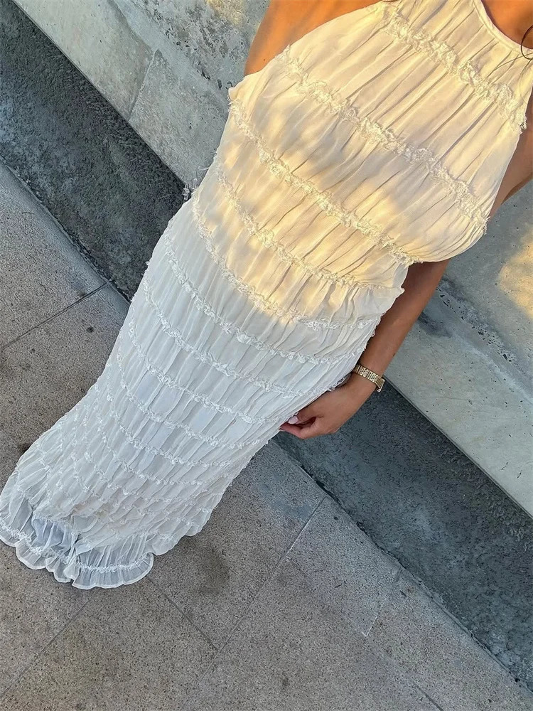Tossy Spring Fashion Patchwork Long Dress For Women Lace-Up Backless High Waist Solid Holiday Beach Dress Ladies Maxi Dress 2025 250616