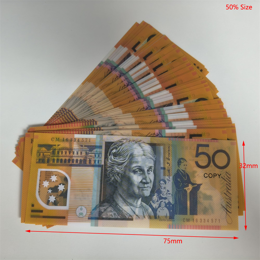 Best 4A Realistic Plastic Prop Copy Money Australian Other Festive Party Supplies Prop AUD Canada UK GBP Pounds Fake Money Notes Movie Props 75*32mm 50% Size