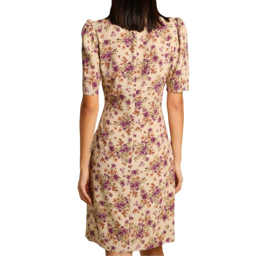 Summer Dress Vestido De Mujer Black Dress N586 Spring Summer 2025 Floral Print Round Neck Pullover Short Sleeve Dress Waist Slimming Women