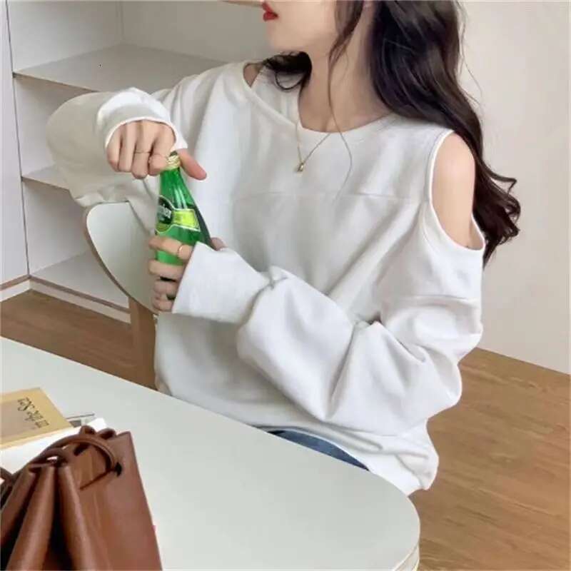 Grey Women Clothing Cotton Off Shoulder Top for 2025 Woman T-shirt Loose Spring and Autumn Tshirt Sale Simple Cheap Stylish Tee