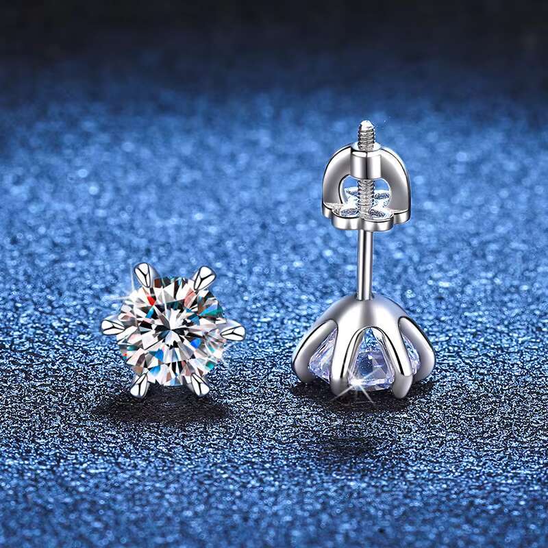Custom 6 Claw 0.1 0.2 0.3 0.5 1 2 3 ct Carat vvs Moissanite Engagement Stud Earring for Women S925 Silver with Gra Certificate