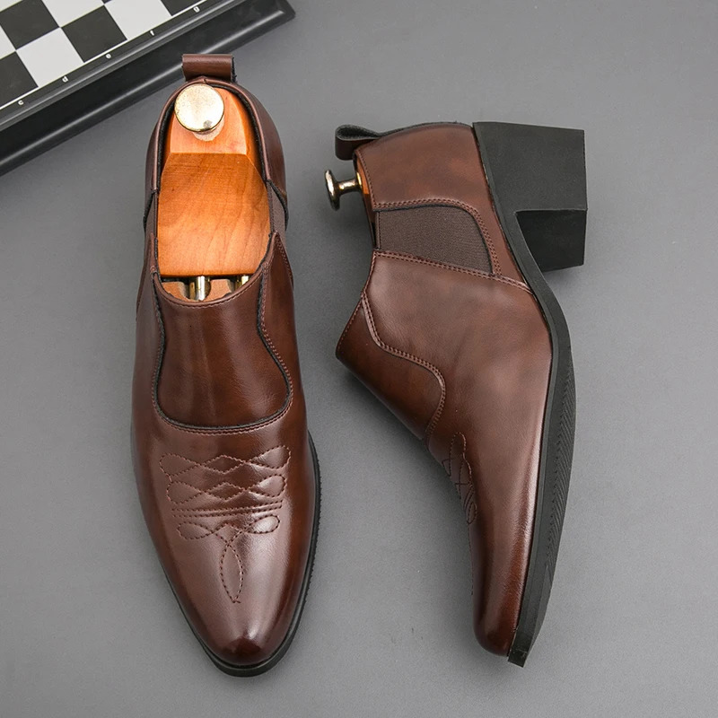 Men Heightened Shoes 6cm High Heels High Quality Leather Shoes Business Party Dress Wedding Shoes Plus Size Slip-on Casual Shoes 250613