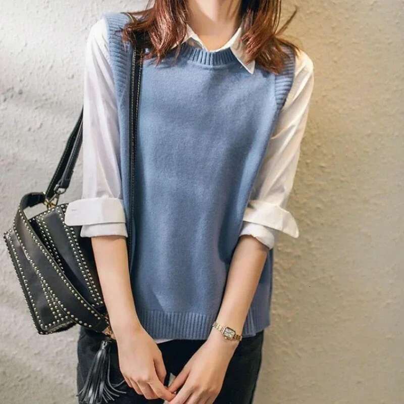 Solid Knit Vests for Women Fashion Waistcoat Korean Style Clothing Lady Sweaters Formal New In Autumn Winter Classic Knitwear
