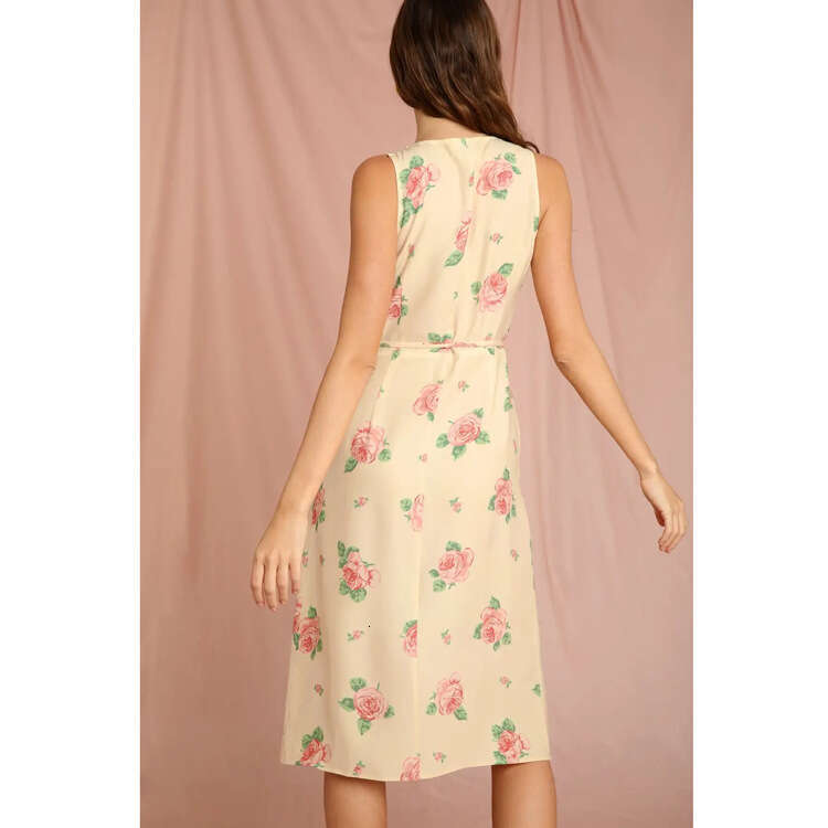 Sexy June Vestidos Elegantes Women Dresses Black Dress N489 Summer 2025 Printed Over-the-knee Mid-length French Tea Break Sleeveless Dress