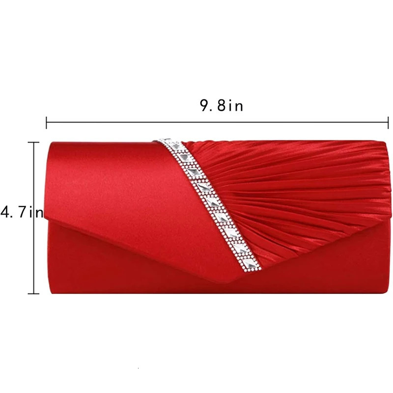 Folds Rhinestone Decor Chain Clutch Bags For Women Red Evening Party Clucth Envelope Bag Female Girl Shoulder Pouch 250617