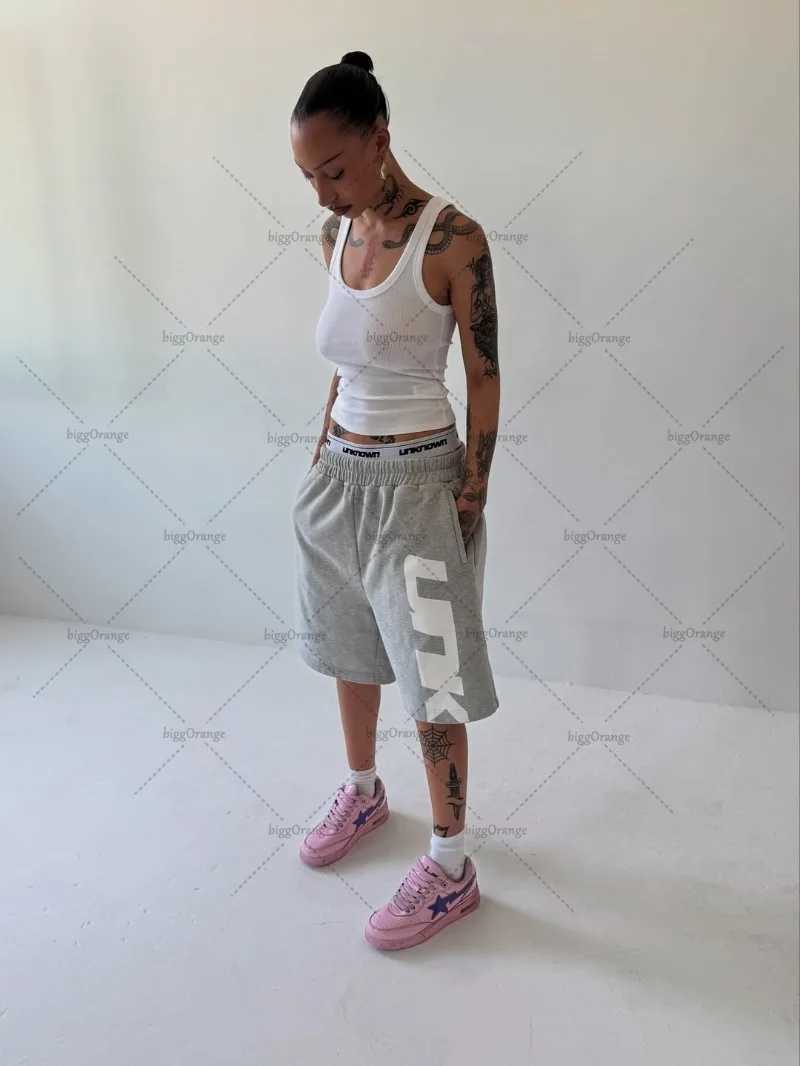 Letter Embroidery Harajuku Retro Hip Hop Oversized Sports Shorts Men 2025 Casual Trendy Casual Straight Pants Streetwear Women Z250617