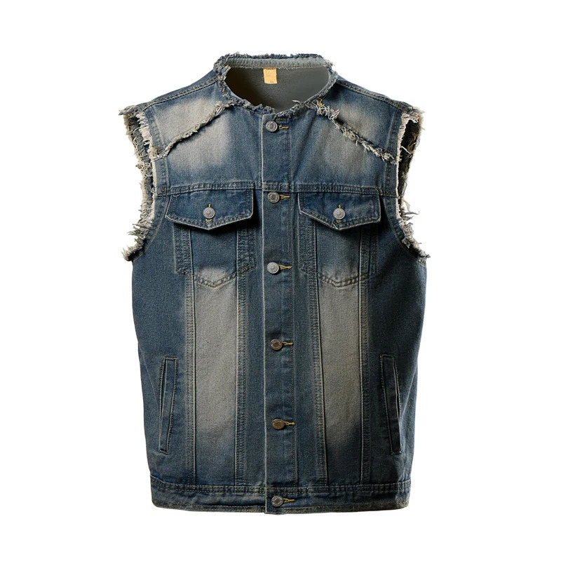 Denim Vest Men Sleeveless Vintage Moto Biker Jean Jacket Coat Fashion Casual Men's Hip Hop Denim Waistcoat Ripped Streetwear 5XL 250614CJ