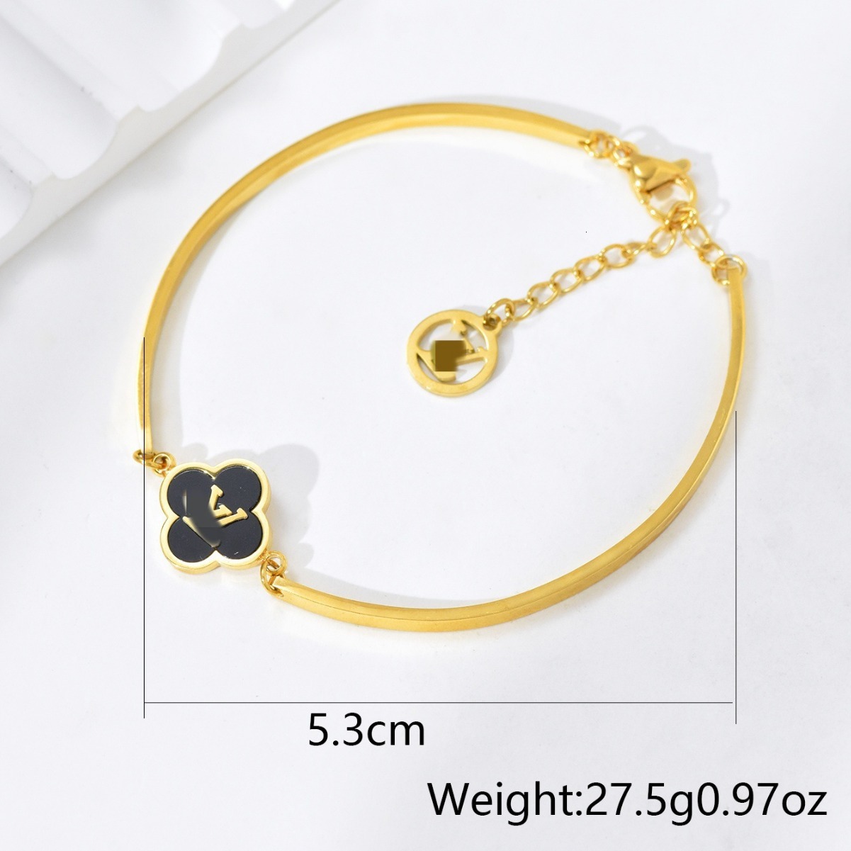 Fashion Light Style Black and White Mother-of-Pearl Clover Flower Bracelet for Women High-End Titanium Steel Jewelry