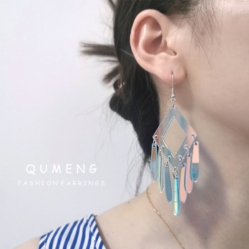 Women's Earrings 4PCS/LOT Acrylic Illusory Color Geometric Long Drop Earrings for Womens Trendy Jewelry Fashion Accessories