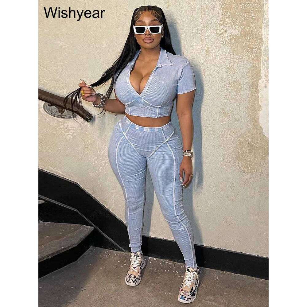 Casual Summer Gray Short Sleeve Corest Crop Top and Leggings Tracksuits Set Two 2 Pieces Pants Sets Women Ribbed Fiess Outfits