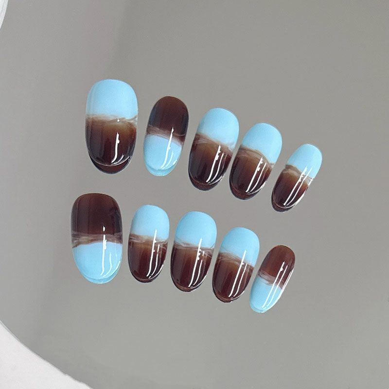 Wholesale irregular colored armor pieces, lake blue, clever brown, mixed, high-end feel, contrasting stitching, pure desire, fashion, white nail art