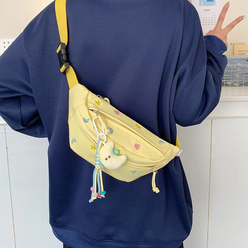 Candy Color Embroidery Cute Fanny Pack Woman Lightweight Portable Casual Sport Chest Bag Japanese Style Kawaii Crossbody Bag 250614