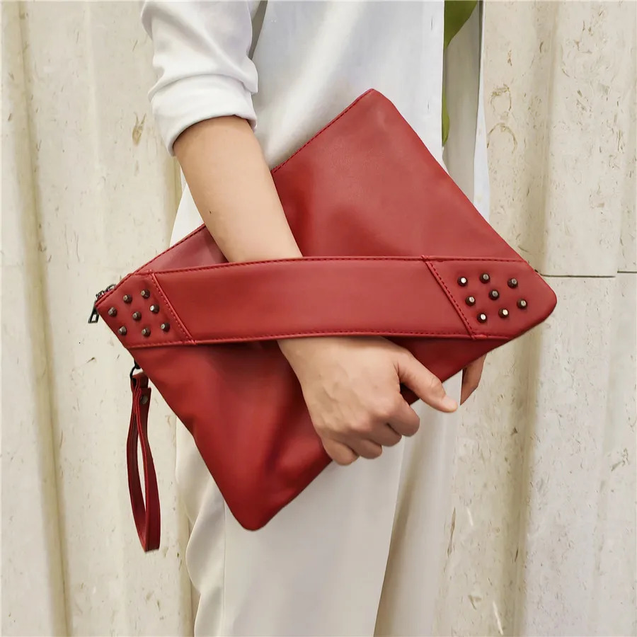 Fashion rivets Women Envelope Clutch Bag PU Leather Womens Crossbody Messenger Bag Female Shoulder bag Clutches bolsas red 250617