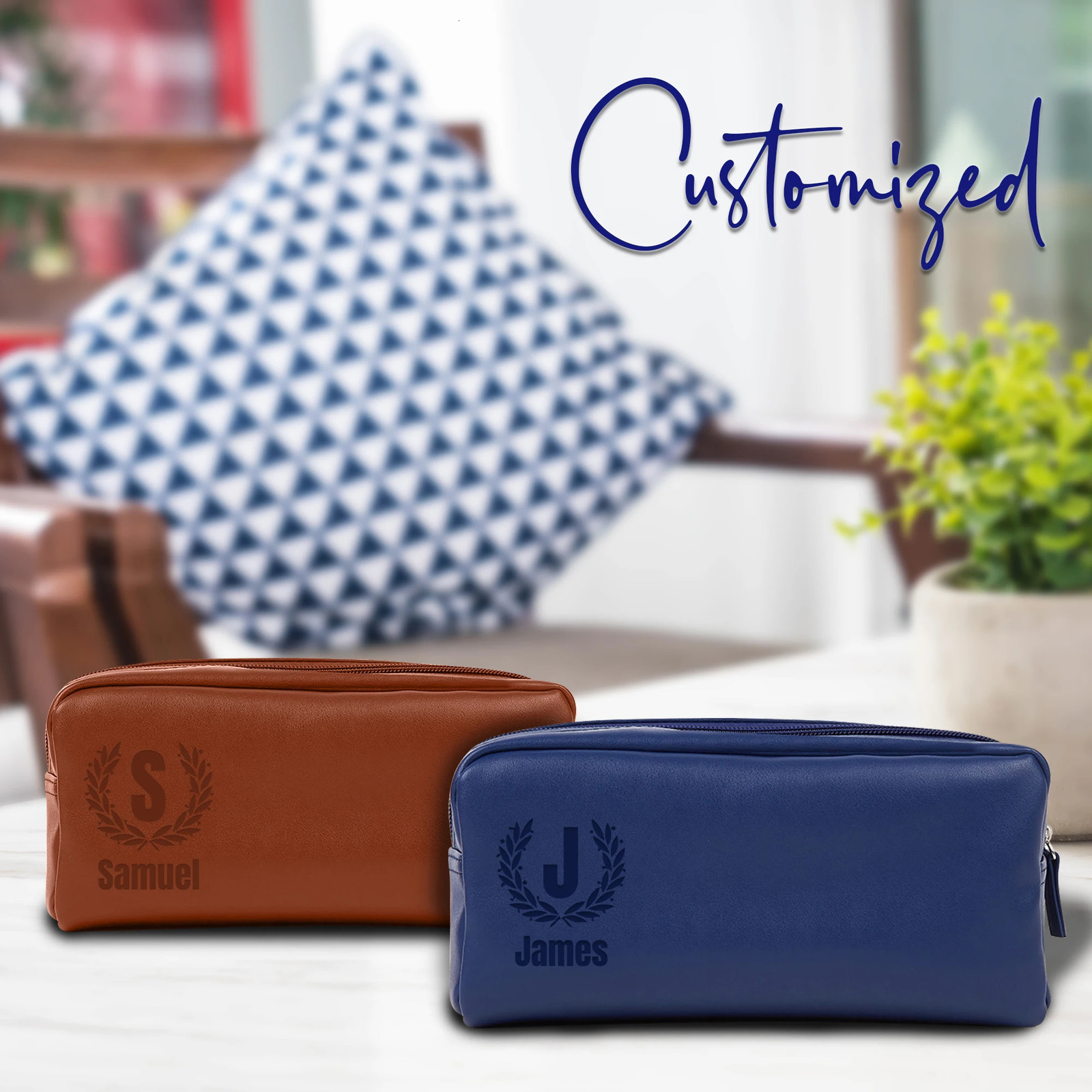 Custom Text Leather Toiletry Bag Portable PU Waterproof Personalized for Cosmetic Kits Man Woman Name 250614