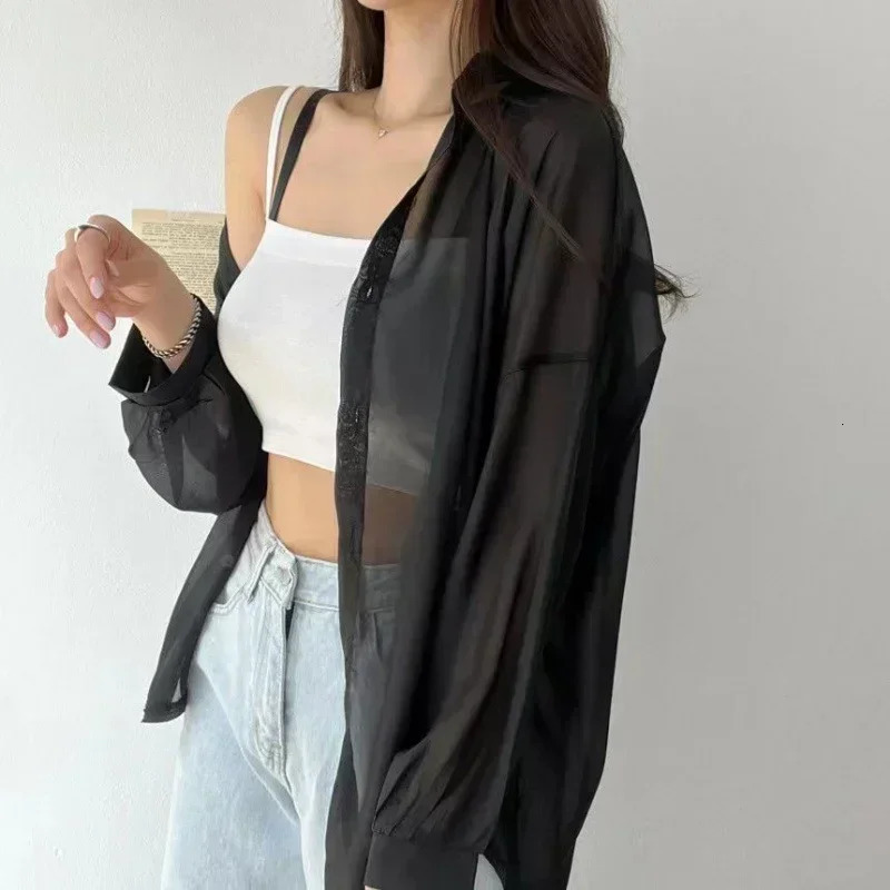 8 Colors Shirts Women Sheer Thin Chic Summer Simple Solid Sun-proof Temper Fashion Baggy All-match Basic Korean Style Clothes 250616