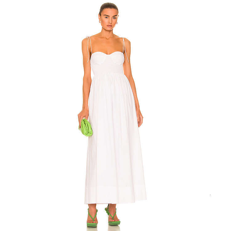 Dresses for Woman Party Fulllace Women Designer Clothing N617 Summer 2025 White Cotton Chest Cup Strap Slim Fit Sexy Vacation Style Mid-length Dress