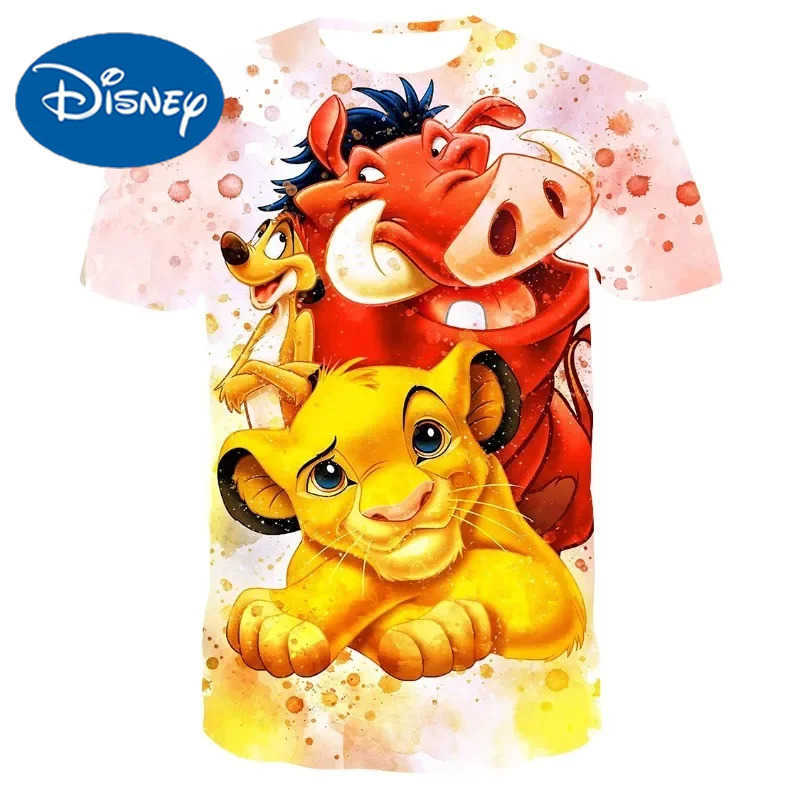 Disney 2024 Summer Disney The Lion King Simba 3D Print T-Shirt Kids Short Sleeve T-Shirts Casual Boys Girls Tops Men Women Clothing W250617