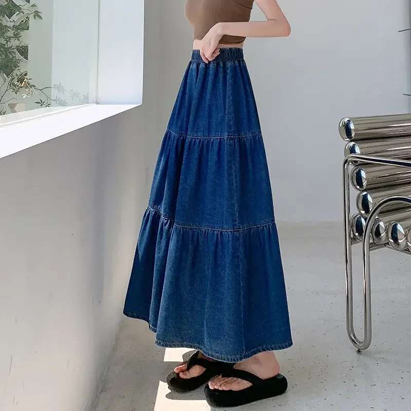 Blue Elastic Waist Jeans Skirts for Women Vintage Clothing Sales Aesthetic Streetwear Chic and Elegant Modest Woman Denim Skirt