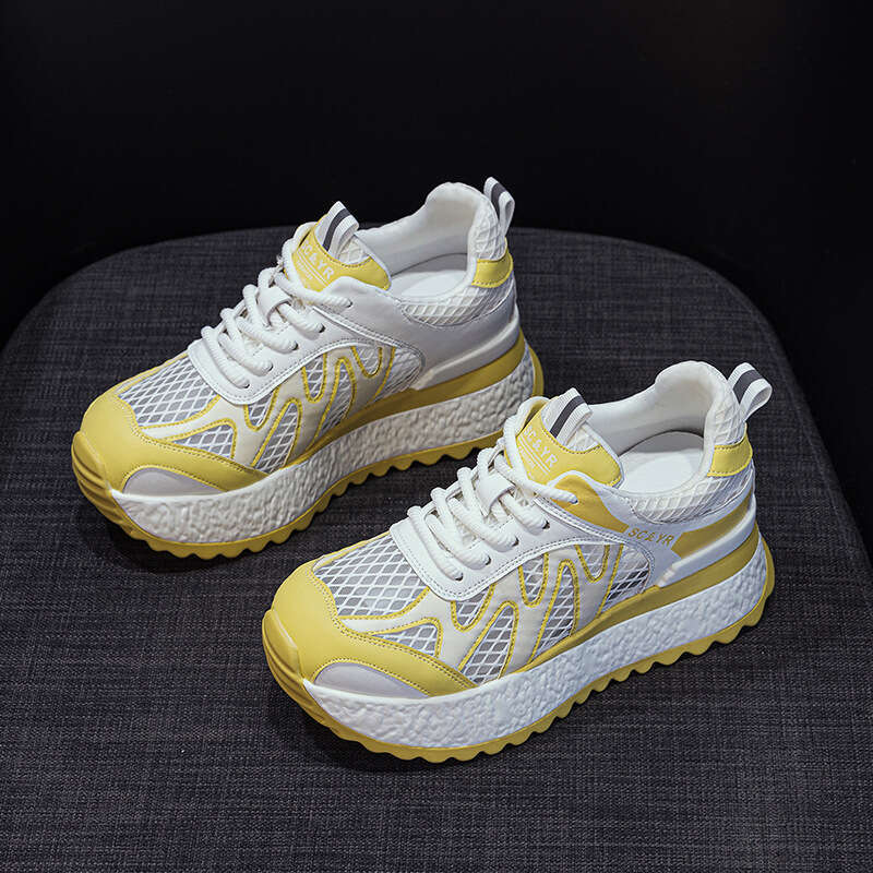 White Sneakers Height Increasing 2025 Casual Fashion Versatile Korean Style Thick Sole Breathable Mesh New Dad Women's Shoes