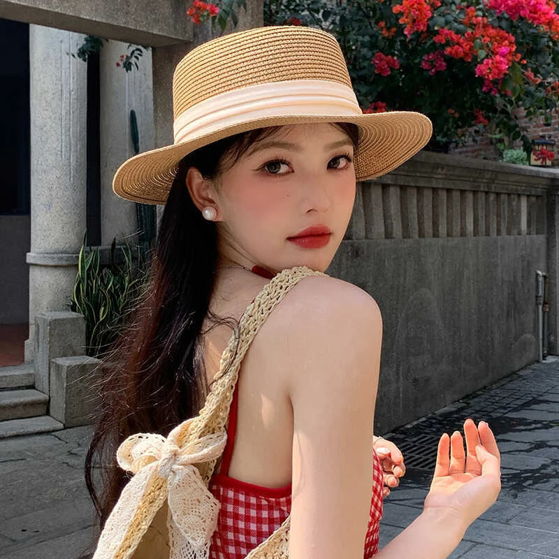 Fashion Summer Women Wide Brim Natural Straw Hat Chapeau Female Sun Hats Boater Panama Beach Hat 250616