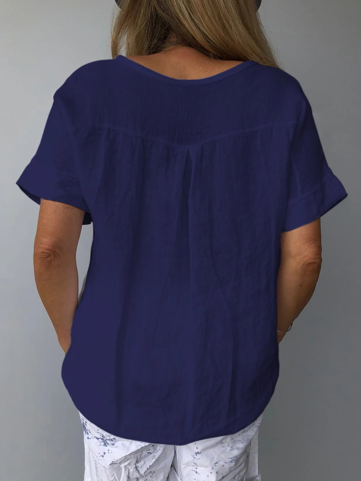 Women Solid Colour Cotton Linen Blouse Top Summer Casual Harajuku Fashion T-shirt Print Loose Blouse Women Tops Streetwear 250614
