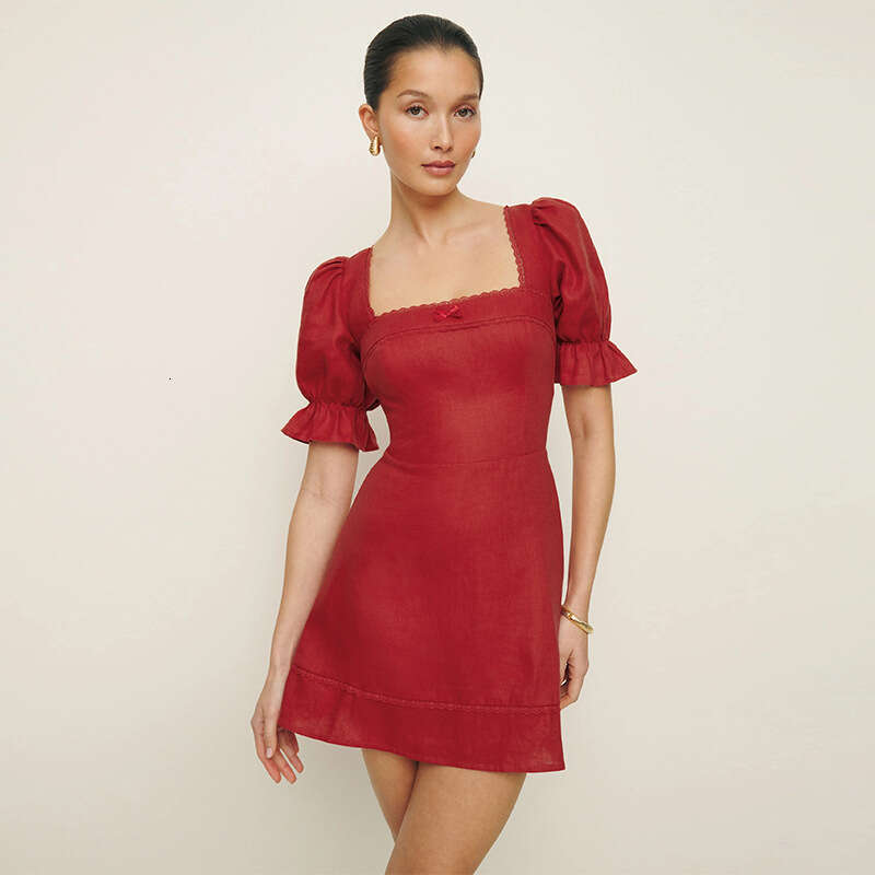 Devise Promdress Summer Dress Designer Dresses Luxury Dress N637 Xuanmei Celebrity 2025 New Square Neck Linen Waist-cinching A-line Short Dress French