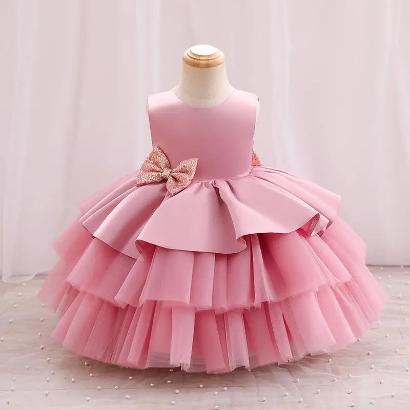 Baby Girls Dress for Birthday Party Wedding Lace Big Bow Dresses Infant Girl 1st Birthday Baby Set Princess White Baptism Dress 250617