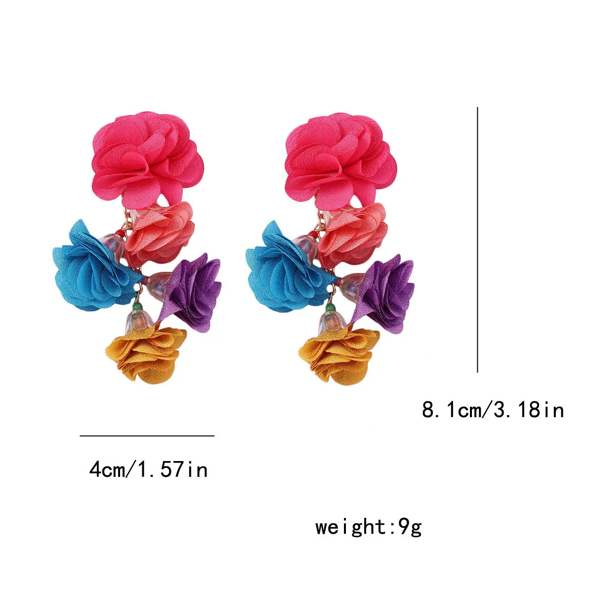 Exaggerated Boho Colorful Cloth Simulation Flowers Tassel Drop DangLe Earrings for Women Floral Eye-catching Statement Jewelry 250610