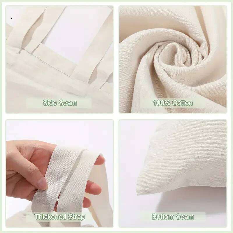 10Pcs/Lot Custom Canvas Shoulder Bags Beige Eco-Friendly Shopping Bag Personalize Large Capacity Handbags
