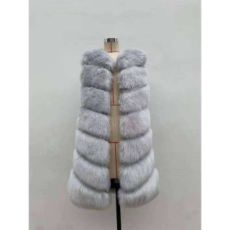 HJQJLJLS 2022 Winter New Women Long Faux Vest Female Sleeveless Artificial Fox Fur Gilet Waistcoat Fluffy Furry Jacket Gray