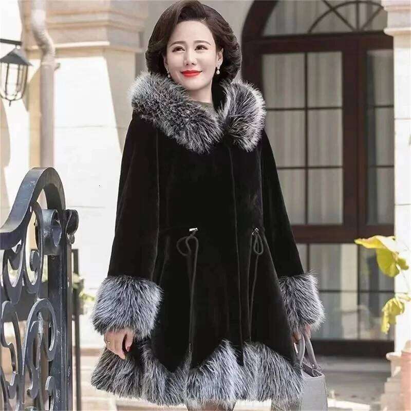 Autumn and Winter New Mid length Large Collar Faux Fox Mink Fur Women's Coat Shows Slim Weight