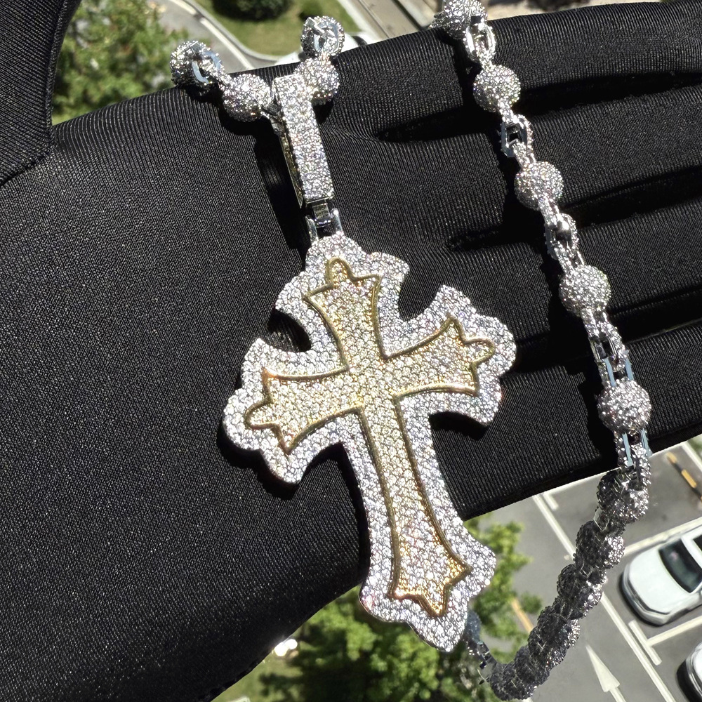 TopBling 5A Zircon Hip Hop Cross Pendant Necklace with Full Zircon Beads Chain Religious Jewelry
