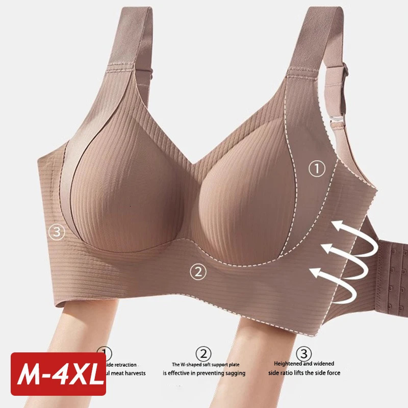 Plus Size Women Seamless Bras Sexy V Waist Brassiere Padded Wireless Soft Sleepwear Female Solid Breathable Underwear Lingerie 250617
