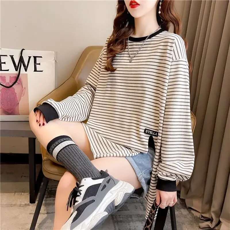Woman Tops Loose Sweatshirt for Women Long Sleeve Baggy Pullover Round Neck Korean Clothing Emo Kpop Basic New In Y 2k Vintage E