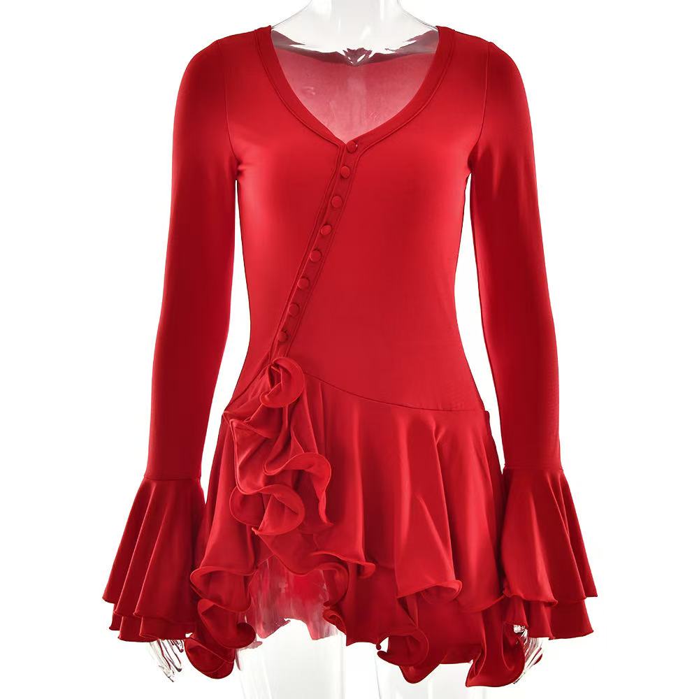 European and American cross-border summer new arrivals - trendy short dresses with wide sleeves and waist cinching design, selling well.
