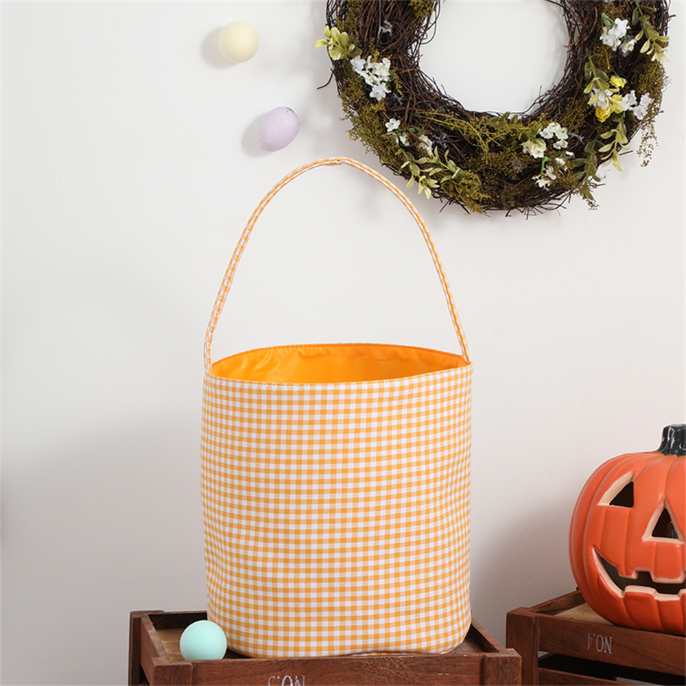 Plaid Halloween Holiday Decoration Portable Lightweight Large Candy Bucket Blue Birthday Gift Halloween Gift Storage Bucket Trick or Treat Candy Bucke