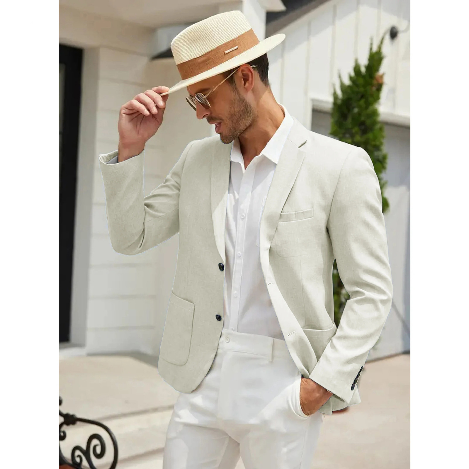 Mens casual retro long-sleeved two-button suit jacket 250614