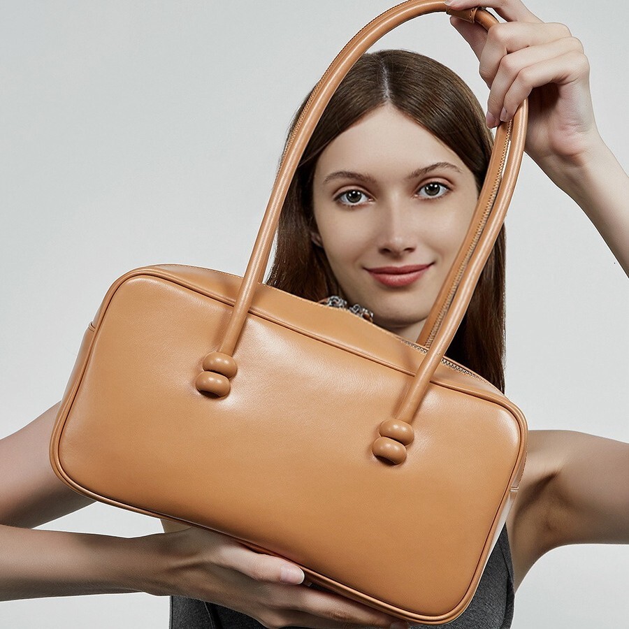 Free Shipping Large Capacity Designer Boston Bags Handbag Women's Luxury Genuine Leather Bowling Bag Fashion Underarm Shoulder Bag